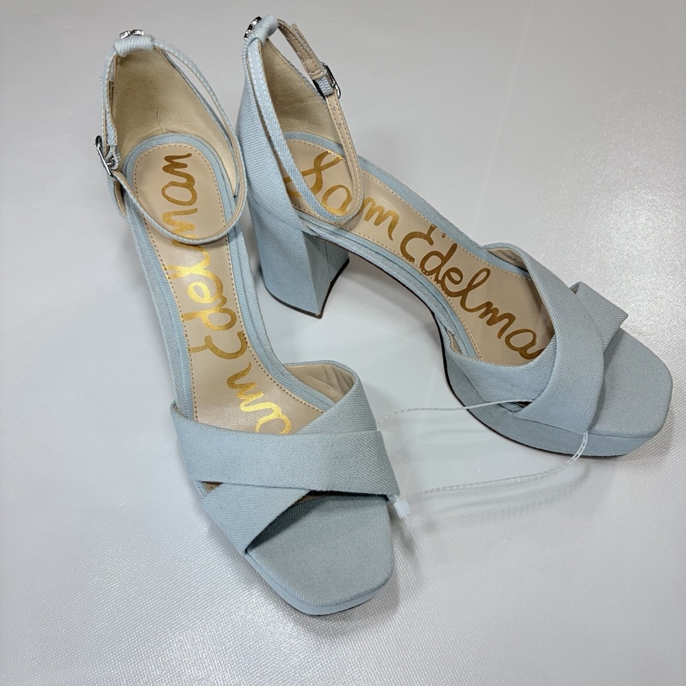 Sam Edelman Julian Platform Sandals Womens 9 Blue Ankle Strap Block Heel NWT